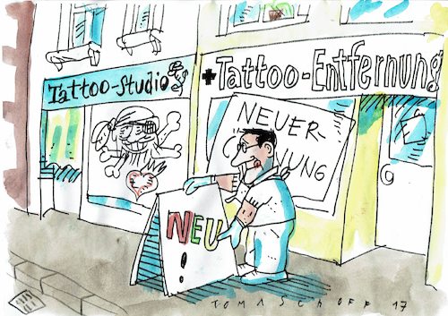 Cartoon: Tattoo (medium) by Jan Tomaschoff tagged mode,tattoo,mode,tattoo