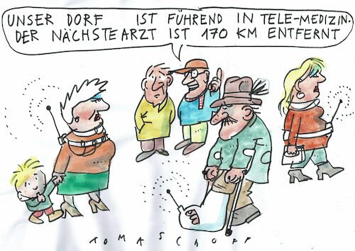 Cartoon: Telemedizin (medium) by Jan Tomaschoff tagged telemedizin,landärzte,ärztemangel,telemedizin,landärzte,ärztemangel