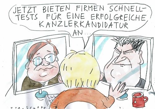 Cartoon: Test (medium) by Jan Tomaschoff tagged cdu,frage,laschet,söder,cdu,frage,laschet,söder