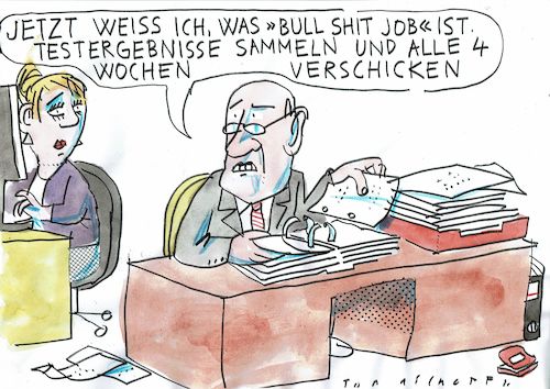 Cartoon: Tests (medium) by Jan Tomaschoff tagged corona,tests,verwaltung,corona,tests,verwaltung