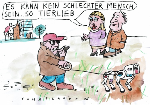 Cartoon: tierlieb (medium) by Jan Tomaschoff tagged mensch,tier,roboter,gefühle,mensch,tier,roboter,gefühle