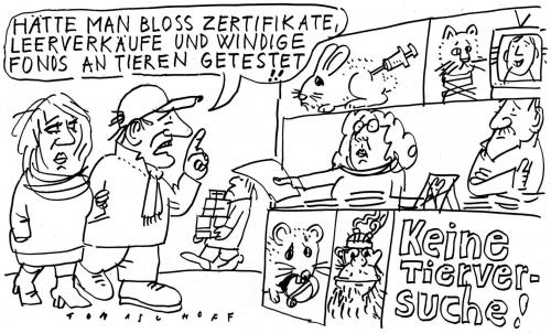 Cartoon: Tierversuche (medium) by Jan Tomaschoff tagged finanzkrise,banken