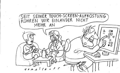 Cartoon: Touchscreen (medium) by Jan Tomaschoff tagged touchscreen,internet,computer,beziehung,ehe,liebe