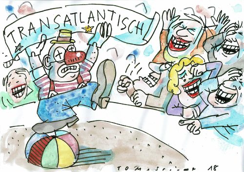 Cartoon: transatlantisch (medium) by Jan Tomaschoff tagged usa,europa,trump,zölle,usa,europa,trump,zölle