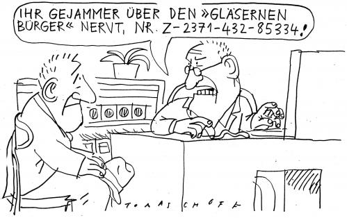 Cartoon: Transparenz (medium) by Jan Tomaschoff tagged überwachungsstaat,privatsphäre,datenschutz,gläserne bürger,bürger,gläserne mensch,überwachungsstaat,datenschutz,daten,schutz,informationen,privatsphäre,sicherheit,öffentlichkeit,datenklau,datenraub,datenhandel,transparenz,amt,kontrolle,gläserne,mensch