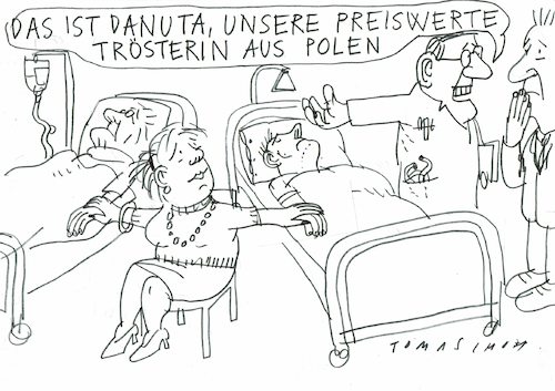 Cartoon: Trost (medium) by Jan Tomaschoff tagged schwesternmangel,pflegermangel,krankenhaus,schwesternmangel,pflegermangel,krankenhaus