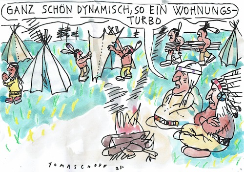 Cartoon: Turbo (medium) by Jan Tomaschoff tagged wohnungsbau,wirtschaft,investitionen,stagnation,wohnungsbau,wirtschaft,investitionen,stagnation