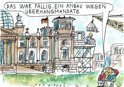 Cartoon: Überhang (medium) by Jan Tomaschoff tagged bundestag,wahlrecht,überhangmandate,bundestag,wahlrecht,überhangmandate