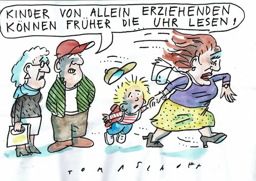 Cartoon: Uhr (medium) by Jan Tomaschoff tagged erziehung,alleinerziehende,erziehung,alleinerziehende