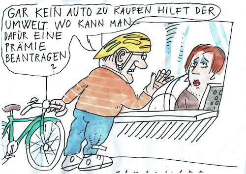 Cartoon: Umweltprämie (medium) by Jan Tomaschoff tagged auto,umwelt,prämie,verkehrswende,auto,umwelt,prämie,verkehrswende