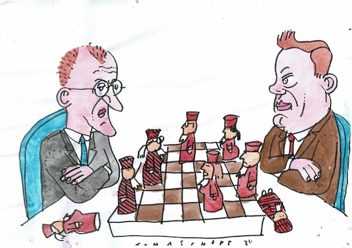 Cartoon: Verfassungsrichter (medium) by Jan Tomaschoff tagged merz,klingbeil,verfassungsgericht,koalition,merz,klingbeil,verfassungsgericht,koalition