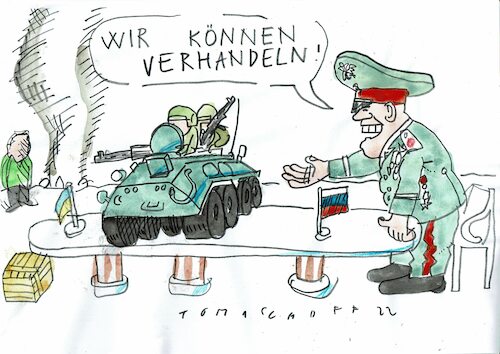 Cartoon: Verhandeln (medium) by Jan Tomaschoff tagged ukraine,krieg,russland,ukraine,krieg,russland