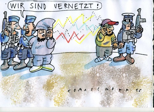 Cartoon: vernetzt (medium) by Jan Tomaschoff tagged polizei,terror,polizei,terror