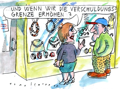 Cartoon: Verschuldungsgrenze (medium) by Jan Tomaschoff tagged zinseszins,zinsen,staatsschulden,staatsschulden,zinsen,zinseszins,schulden