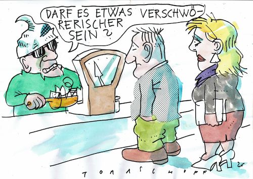 Cartoon: verschwörerisch (medium) by Jan Tomaschoff tagged verschwörungstheorien,aluhut,verschwörungstheorien,aluhut