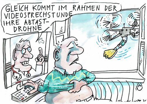 Cartoon: Videosprechstunde (medium) by Jan Tomaschoff tagged viideosprechdstunde,kontakt,arzt,viideosprechstunde,kontakt,arzt