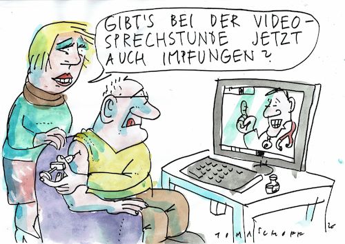 Cartoon: Videosprechstunde (medium) by Jan Tomaschoff tagged arzt,viedosprechstunde,kontakt,arzt,viedosprechstunde,kontakt