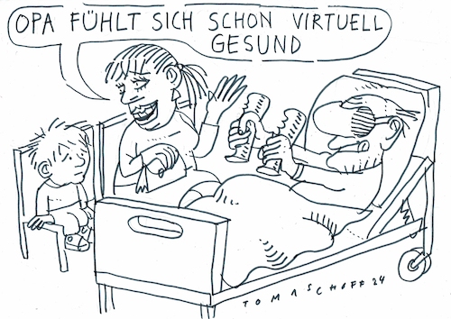 Cartoon: virtuell (medium) by Jan Tomaschoff tagged krankheit,gesundheit,virtuelle,realität,krankheit,gesundheit,virtuelle,realität