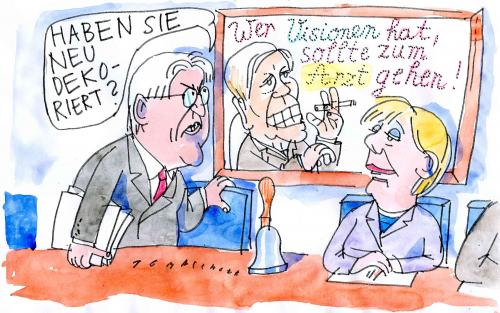 Cartoon: Visionen (medium) by Jan Tomaschoff tagged gesundheitsreform,patienten,krankenkassen,koalition,merkel,schmidt,steinmeier