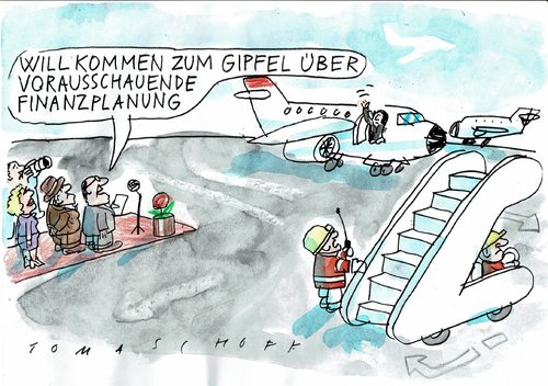 Cartoon: vorausschauend (medium) by Jan Tomaschoff tagged versprechen,schulden,finanzen,versprechen,schulden,finanzen