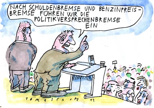 Cartoon: Wahlversprechen (medium) by Jan Tomaschoff tagged wahlversprechen,schuldenbremse,wahlversprechen,schuldenbremse