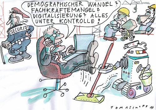 Cartoon: Wandel (medium) by Jan Tomaschoff tagged demografie,fachkräfte,digitalisierung,demografie,fachkräfte,digitalisierung