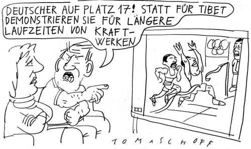 Cartoon: Wettlauf (medium) by Jan Tomaschoff tagged kernkraft,tibet,olympiade