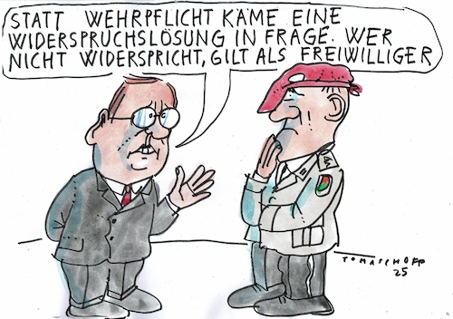 Cartoon: Widerspruch (medium) by Jan Tomaschoff tagged verteifigung,wehrpflicht,pistorius,verteifigung,wehrpflicht,pistorius