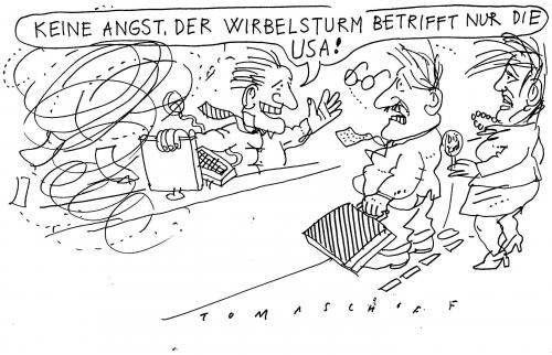 Cartoon: Wirbelsturm (medium) by Jan Tomaschoff tagged finanzkrise,banken,bankensterben,fusionen,wirtschaftskrise,kredite,subprime,wall,street,usa