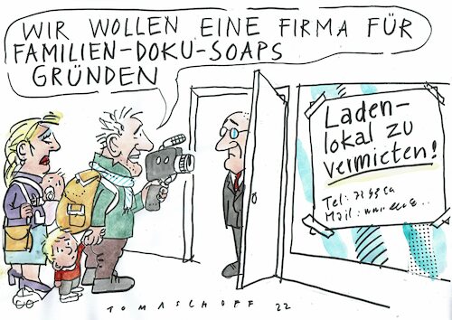 Cartoon: Wohnungssuche (medium) by Jan Tomaschoff tagged wohnungsnot,familie,ladenlokal,leerstand,wohnungsnot,familie,ladenlokal,leerstand