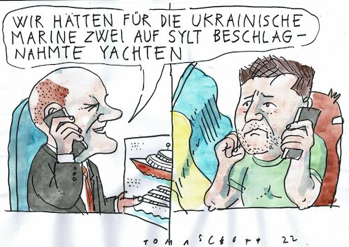 Cartoon: Yachten (medium) by Jan Tomaschoff tagged ukraine,krieg,waffen,oligarchen,ukraine,krieg,waffen,oligarchen