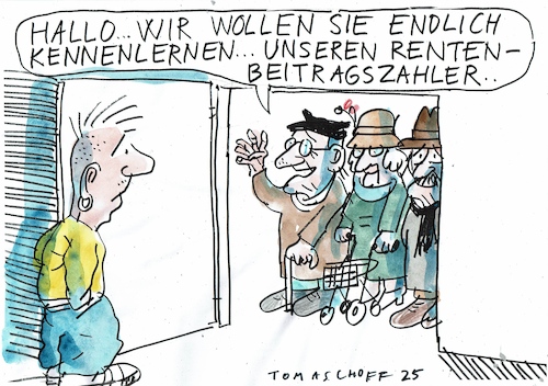 Cartoon: Zahler (medium) by Jan Tomaschoff tagged renten,demografie,babyboomer,renten,demografie,babyboomer