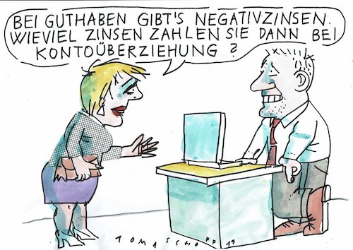 Cartoon: Zinsen (medium) by Jan Tomaschoff tagged negativzinsen,sparen,kredit,negativzinsen,sparen,kredit