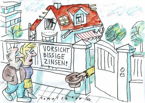 Cartoon: Zinsen (medium) by Jan Tomaschoff tagged zuinsen,bauen,eigenheim,zuinsen,bauen,eigenheim