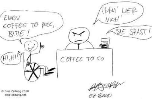 Cartoon: Coffee to roll (medium) by Eine Zeitung tagged coffee,kaffee,behinderter,rollstuhl