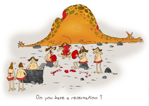 Cartoon: reservation (medium) by draganm tagged reservation,restoran,stone,age