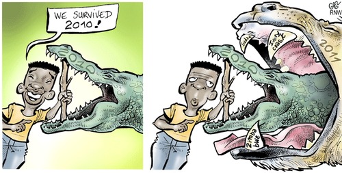 Cartoon: 2010 - 2011 (medium) by Damien Glez tagged 2011,2010,year,new