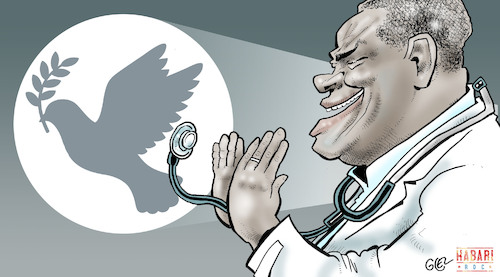 Cartoon: 2018 Nobel Peace Prize (medium) by Damien Glez tagged congolese,gynaecologist,denis,mukwege,2018,nobel,peace,prize,congolese,gynaecologist,denis,mukwege,2018,nobel,peace,prize