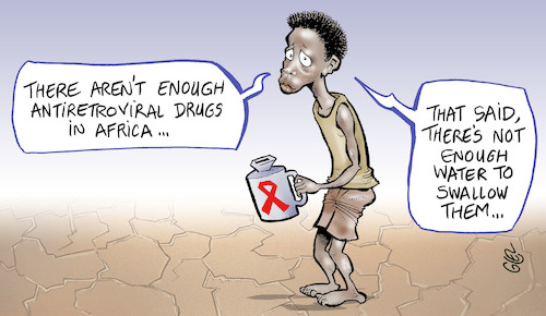Cartoon: AIds and water (medium) by Damien Glez tagged aids,water,health,africa,aids,water,health,africa