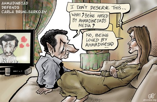 Cartoon: Carla and Mahmud (medium) by Damien Glez tagged ahmadinejad,carla,bruni,sarkozy