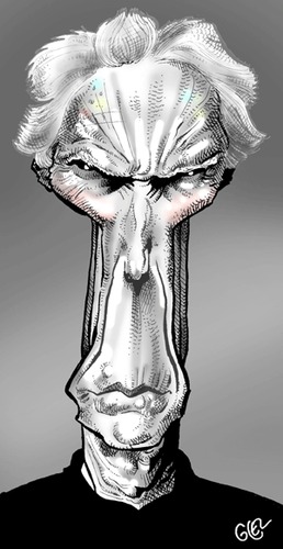 Cartoon: Clint Eastwood (medium) by Damien Glez tagged clint,eastwood,republicans,elections,usa,president,candidate,mitt,romney