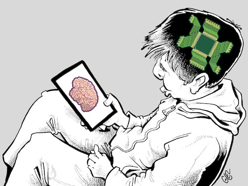 Cartoon: Digital brain (medium) by Damien Glez tagged brain,digital,internet,smartphone,computer,brain,digital,internet,smartphone,computer