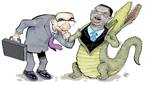 Cartoon: Emmerson Mnangagwa (medium) by Damien Glez tagged zimbabwe,president,africa,emmerson,mnangagwa,crocodile,zimbabwe,president,africa,emmerson,mnangagwa,crocodile
