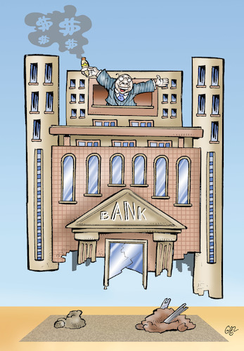 Cartoon: Fragile banks (medium) by Damien Glez tagged fragile,banks,finance,economy,money,fragile,banks,finance,economy,money