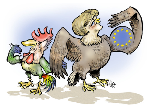 Cartoon: Germanys Leading Role in Europe (medium) by Damien Glez tagged europe,germany,merkel,sarkozy