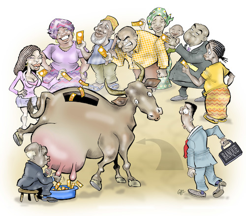 Cartoon: Savings (medium) by Damien Glez tagged bank,savings,contribution,bank,savings,contribution