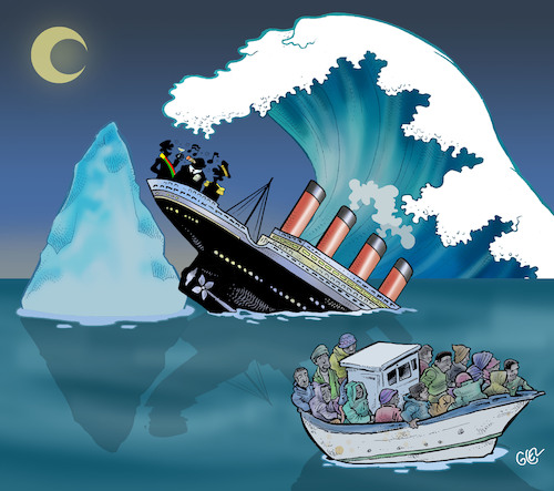 Cartoon: Sinking of societies (medium) by Damien Glez tagged sinking,of,migrant,societies,inequalities,sinking,of,migrant,societies,inequalities