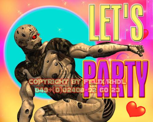 Cartoon: 3D Robots-Lets Party (medium) by FeliXfromAC tagged mobile,services,handy,felix,alias,reinhard,horst,design,line,aachen,spinne,spider,horror,psycho,angst,cartoon,robot,roboter,love,liebe,painting,stockart