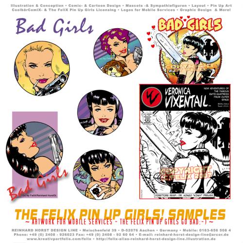 Cartoon: Bad Girls! (medium) by FeliXfromAC tagged up,pin,wallpaper,bad,girl,frau,woman,glamour,erotic,poster,50th,felix,alias,reinhard,horst,stockart,illustration,cutie,retro,latex,fifties,rauchen,smoking,sexy,comic,cartoon,vignette,logo