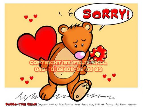 Cartoon: Bobbo der Bär - Sorry! (medium) by FeliXfromAC tagged bobbo,the,bear,bär,tiere,animals,niedlich,whimsical,hadyogo,wallpaper,felix,alias,reinhard,horst,ecard,glück,greetings,glückwünsche,love,liebe